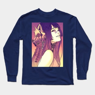 Fox Girl Anime Kitsune skull Long Sleeve T-Shirt